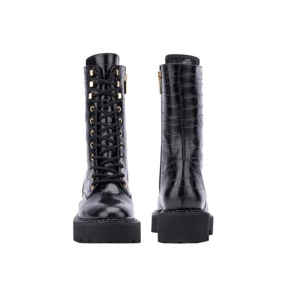 Aquatalia Silvana croc embossed water repellent combat boot  Aquatalia Women\'s Silvana Boots made in Italy, Leather upper, SIZE 8